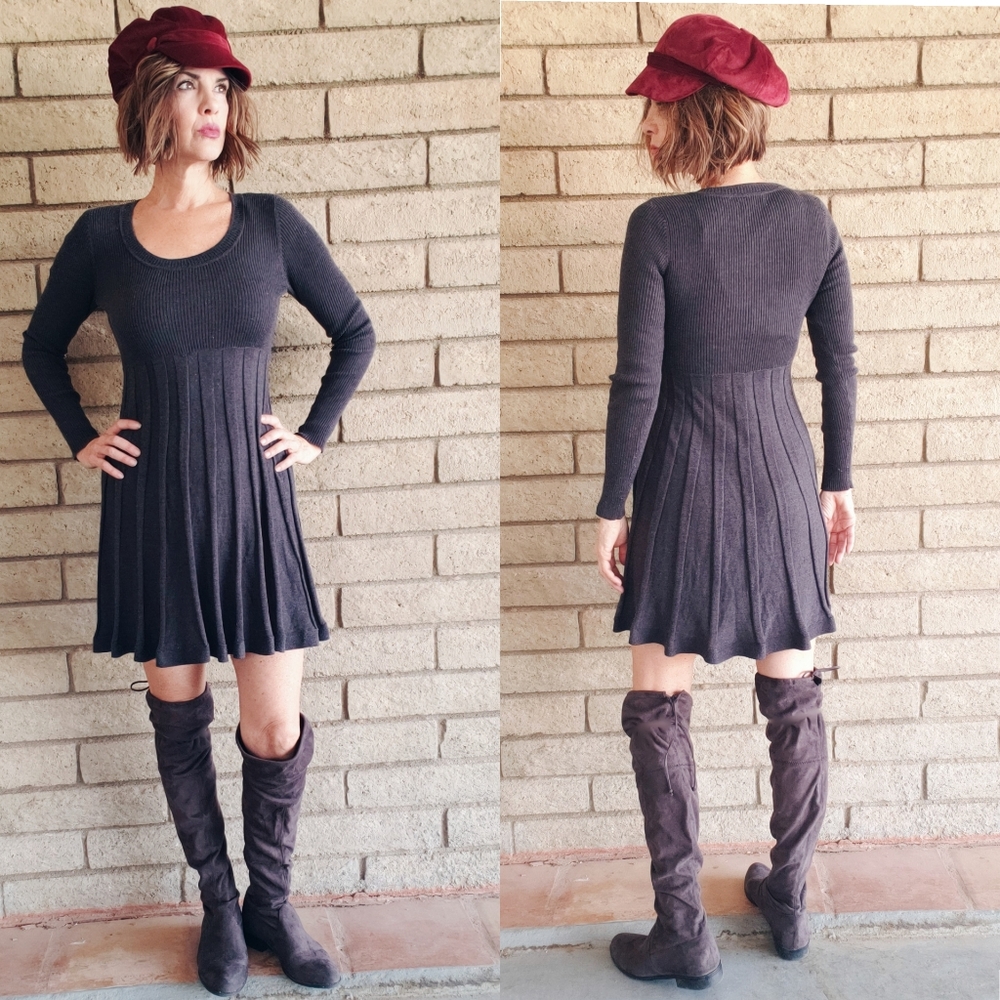 Charcoal Gray, Skater, Sweater Dress